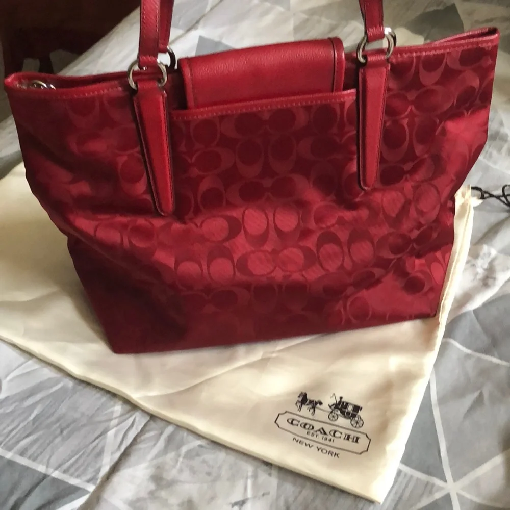 Coach signature red nylon tote - Picture 3 of 6